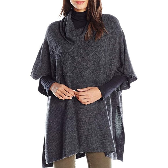 NEW ✨ NYDJ Cowl Neck Poncho Grey Knit Large